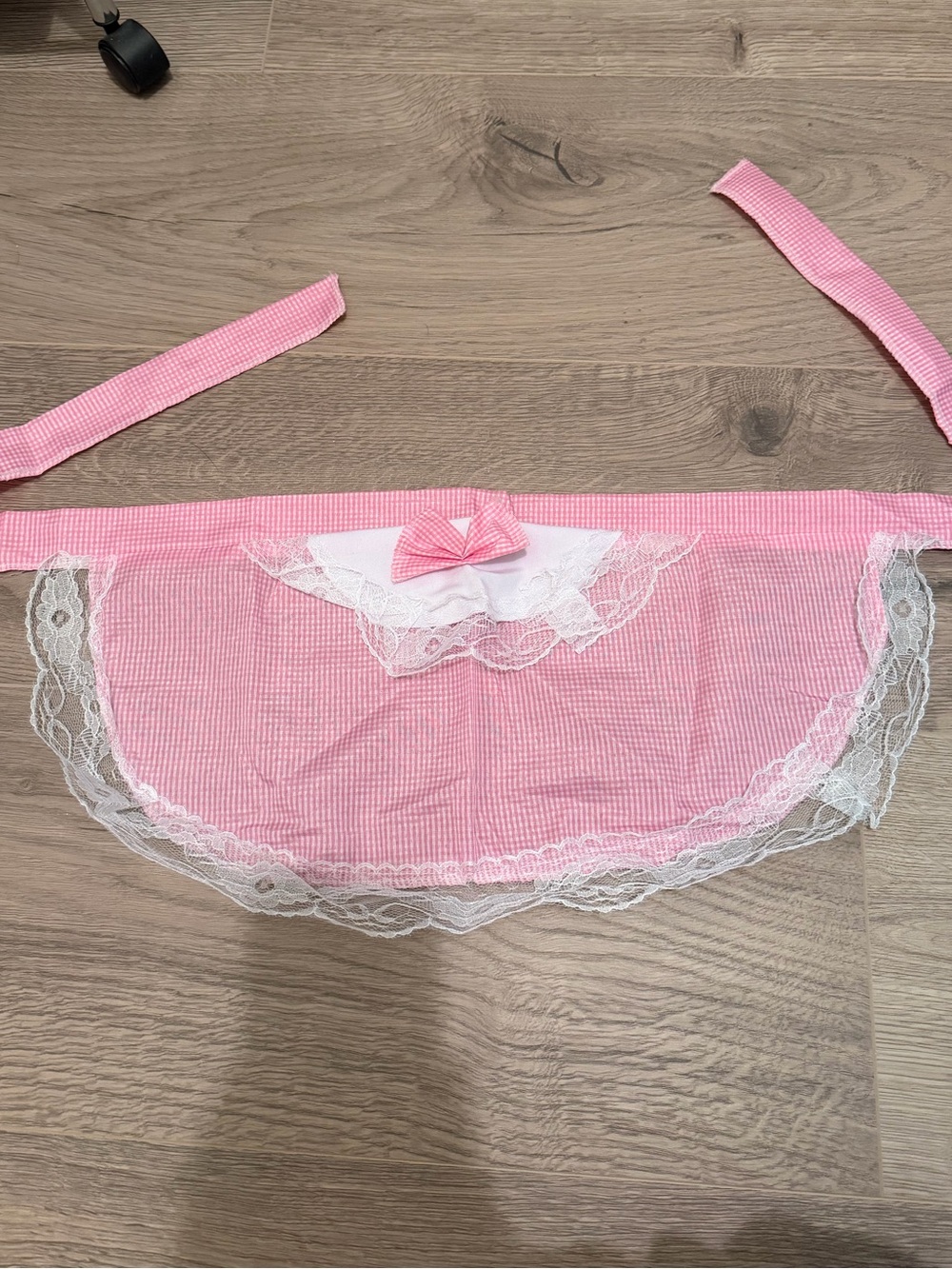 Pink Gingham Lace Trim Half Apron